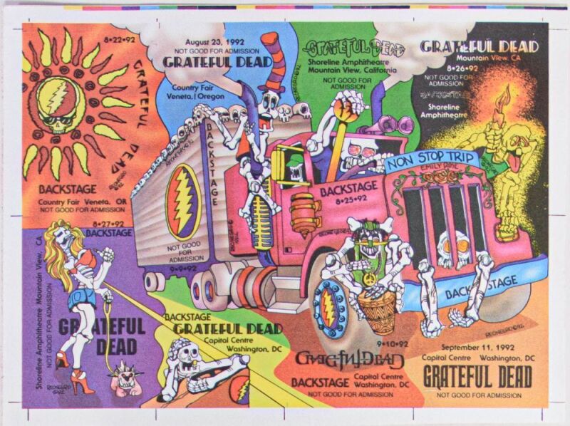 1992 Grateful Dead Multiple Venues Cloth Backstage Passes Uncut Sheet