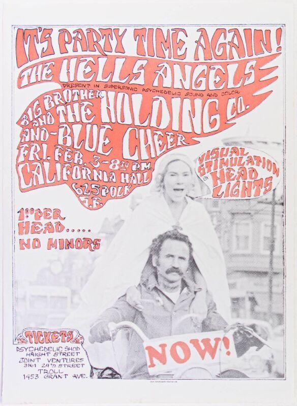 1967 AOR-2.248 Janis Joplin Big Brother and the Holding Company Hells Angels Dance California Hall RP2/Pirate Poster Near Mint 81