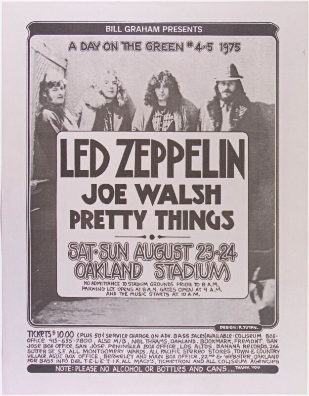 1975 Led Zeppelin Joe Walsh Oakland Stadium Poster Near Mint 83