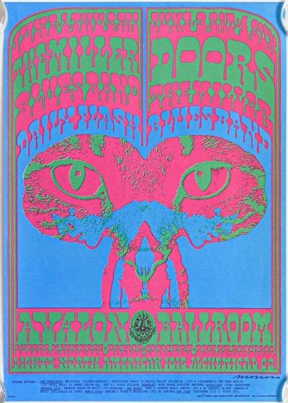 1967 FD-64 The Doors The Miller Blues Band Avalon Ballroom RP2 Poster Near Mint 87