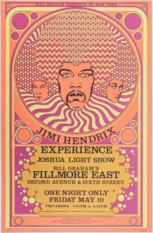 1987 AOR-2.90 Jimi Hendrix Fillmore East RP2 Poster Mint 91