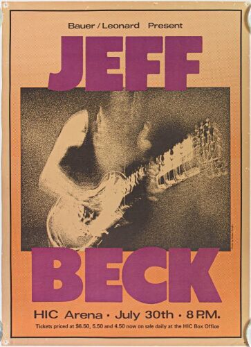 1975 Jeff Beck Honolulu International Center Arena Poster Excellent 71