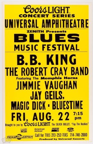 1986 B.B. King Universal Amphitheatre Cardboard Poster Mint 91