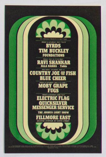 1968 The Byrds Ravi Shankar Fillmore East Calendar Postcard Mint 91