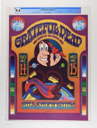 1971 AOR-4.187 Gary Grimshaw Grateful Dead Hill Auditorium University of Michigan Ann Arbor Signed Grimshaw Poster CGC 9.4