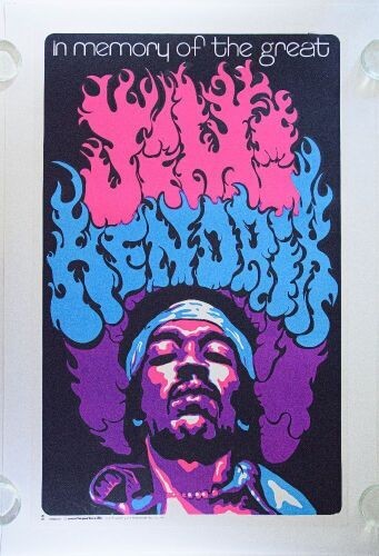 1969 Jimi Hendrix Dail Beeghly Linen Backed Headshop Blacklight Poster