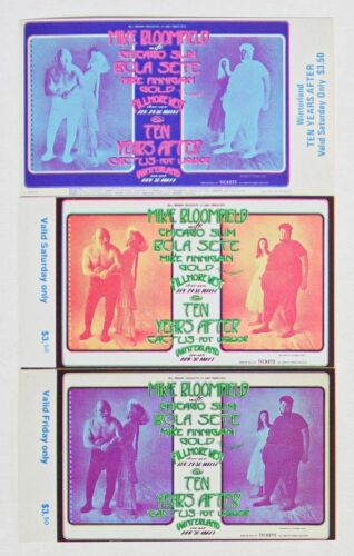 1971 BG-278 Mike Bloomfield Fillmore West & Winterland Set of 3 Tickets Near Mint 89