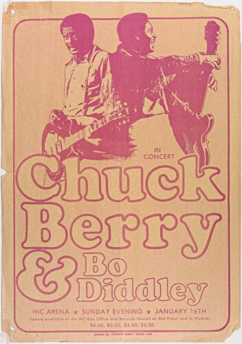 1972 Chuck Berry Bo Diddley Honolulu International Center Arena Poster Fine 59