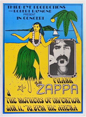 1976 Frank Zappa & The Mothers of Invention Honolulu International Center Arena Poster Excellent 77