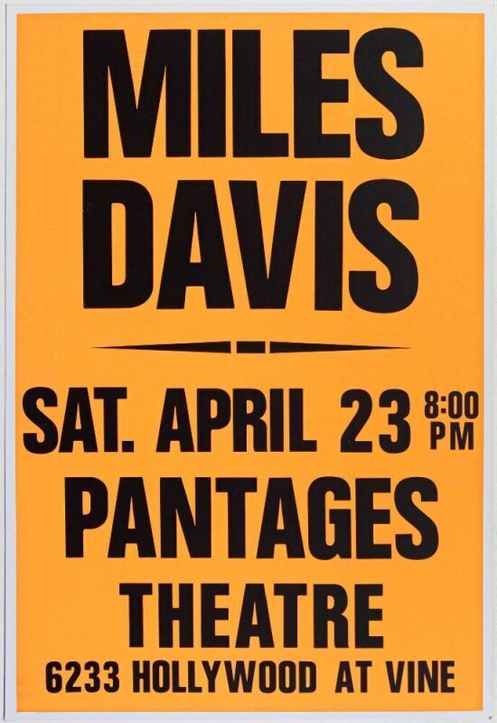 1988 Miles Davis The Pantages Theatre Hollywood Los Angeles Cardboard Poster Mint 91