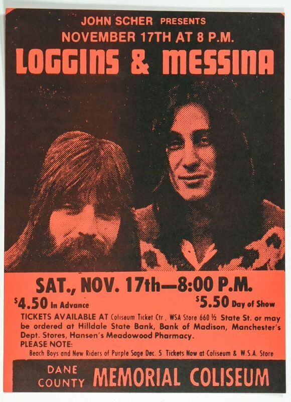 1973 Loggins & Messina Dane County Memorial Coliseum Madison Flyer Mint 91