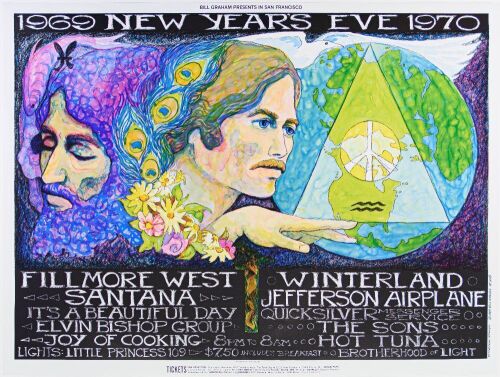 1969 BG-209 Jefferson Airplane Santana Hot Tuna NYE Winterland & Fillmore West Poster Near Mint 89