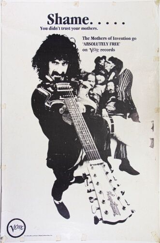 1967 Frank Zappa & The Mothers of Invention Absolutely Free Verve Records Promo Poster Extra Fine 63