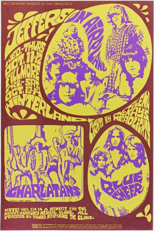 1967 BG-88 Jefferson Airplane The Charlatans Blue Cheer Fillmore & Winterland Poster Near Mint 87