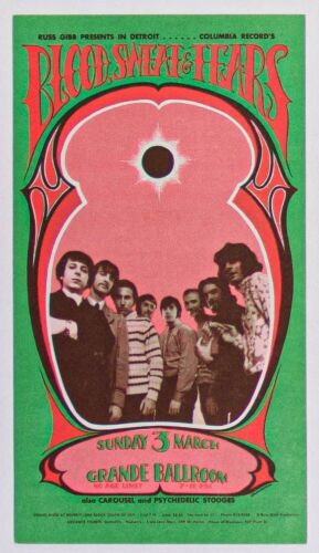 1968 G/G-680303 Blood Sweat and Tears The Stooges Grande Ballroom Near Mint 81 Postcard