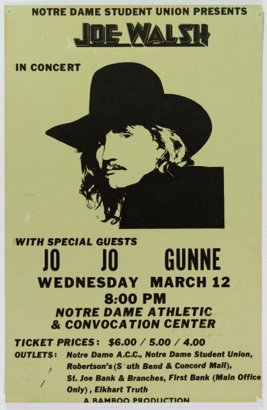 1975 Joe Walsh Jo Jo Gunne Notre Dame Athletic & Convocation Center Poster Extra Fine 69