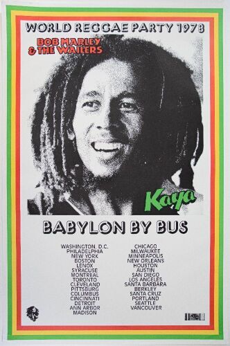 1978 Bob Marley & the Wailers Babylon By Bus Tour Poster Excellent 79