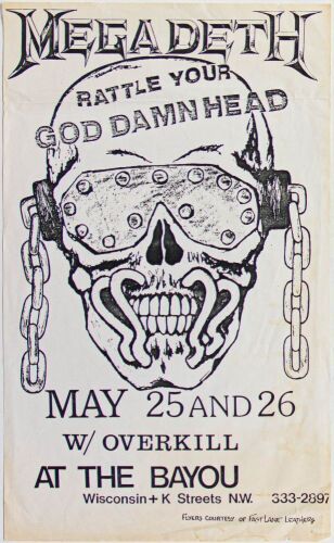 1987 Megadeth Overkill The Bayou Georgetown Washington DC Flyer Extra Fine 63