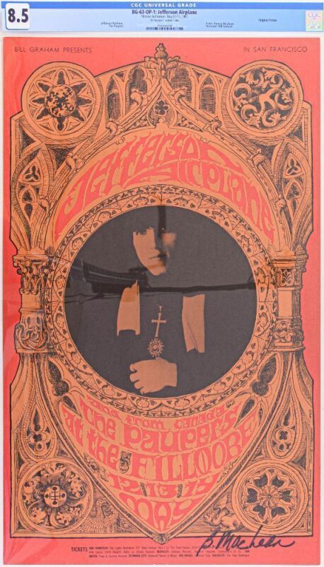 1967 BG-63 Jefferson Airplane The Paupers Fillmore Auditorium Signed MacLean Poster CGC 8.5