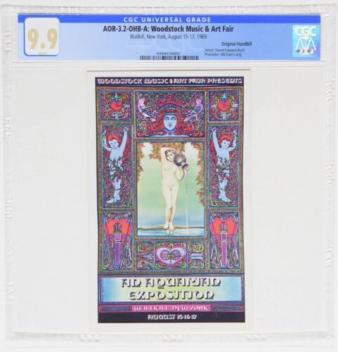 1969 AOR-3.2 David Byrd Woodstock Festival Wallkill New York Handbill CGC 9.9