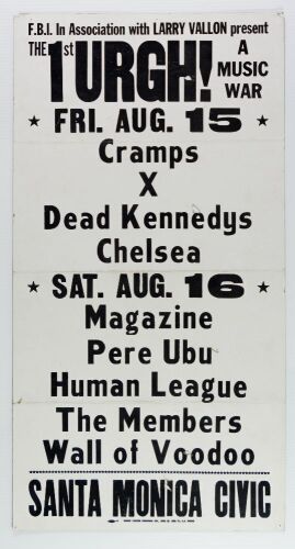 1980 The Cramps X Dead Kennedys Human League Santa Monica Civic Cardboard Poster Excellent 71