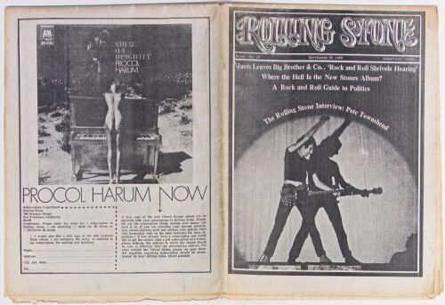 1968 Rolling Stone Magazine Pete Townshend Interview Original Issue #18 Excellent 77