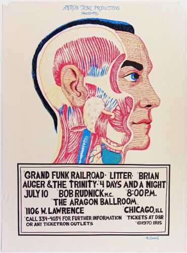1970 Grand Funk Railroad The Aragon Ballroom Chicago Poster Extra Fine 61