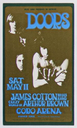 1968 G/G-680511 The Doors James Cotton Cobo Arena Detroit Postcard Near Mint 87