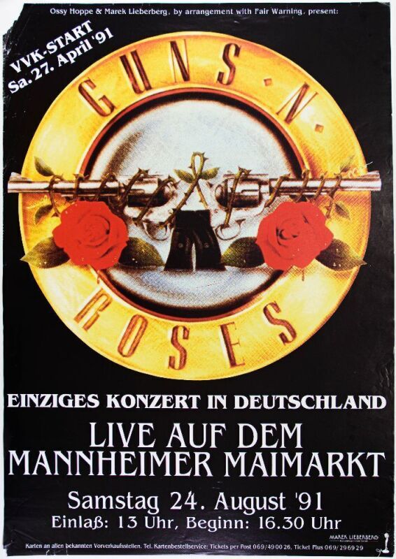 1991 Guns N Roses Mannheimer Maimarkt Germany Poster Fine 59