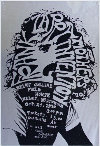 1970 Frank Zappa & The Mothers Of Invention Beloit College Field House Silver Foil Poster Extra Fine 65