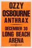 1988 Ozzy Osbourne Anthrax Long Beach Arena Cardboard Poster Mint 91