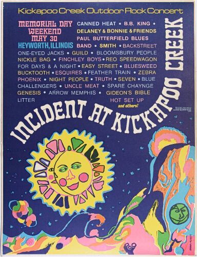 1970 Canned Heat B.B. King Butterfield Blues Band The Kickapoo Creek Music Festival Heyworth Poster Extra Fine 67 Mounted