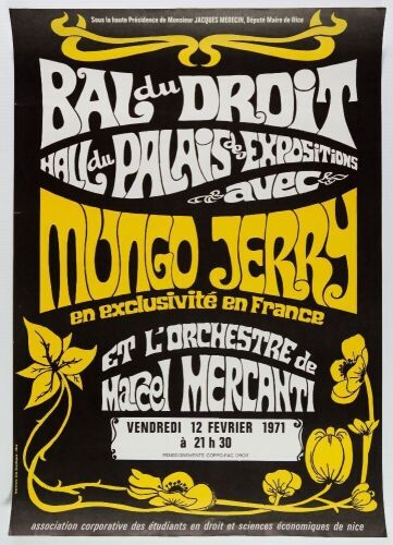 1971 Mungo Jerry Hall du Palais des Expositions France Poster Near Mint 85