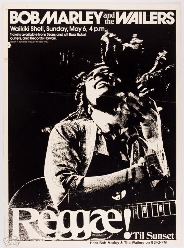 1979 Bob Marley and the Wailers Waikiki Shell Honolulu Hawaii Poster Excellent 75
