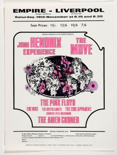 1967 Jimi Hendrix Experience Pink Floyd The Empire Theatre Liverpool Lancashire Handbill Mint 91