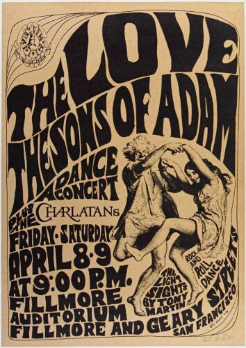 1966 FD-4 Love Sons Of Adam The Charlatans Fillmore Auditorium Signed Wilson Poster Excellent 73 Restored