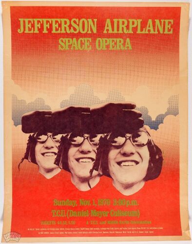 1970 Jefferson Airplane Texas Christian University Fort Worth Poster Excellent 71