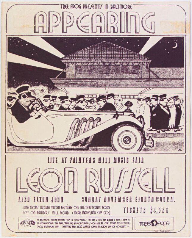 1970 Leon Russell Elton John Painter's Mill Music Fair Owings Mills Baltimore Tree Frog Poster Extra Fine 65