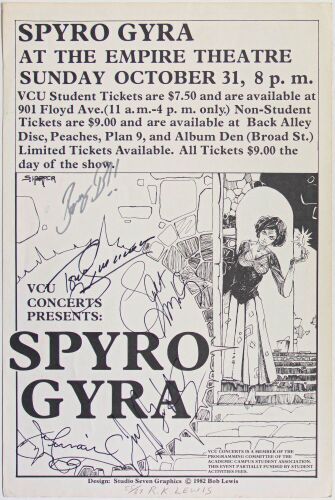 1982 Spyro Gyra Virginia Commonwealth University Empire Theatre Richmond Band Signed Poster Near Mint 81