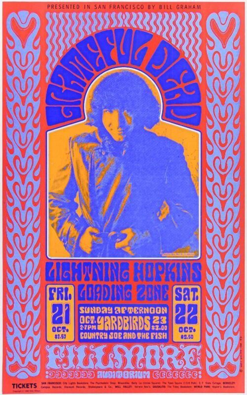 1966 BG-32 Grateful Dead Yardbirds Fillmore Auditorium RP5 Poster Mint 91