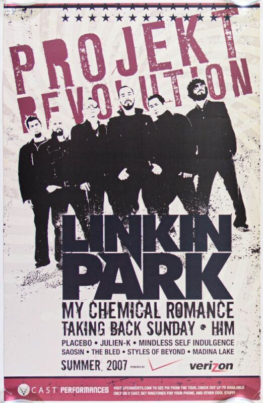 2007 Lot of 2 Linkin Park My Chemical Romance Projekt Revolution Posters Various Grades