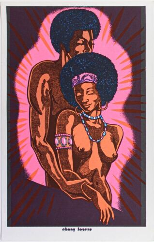 1970s Ebony Lovers Headshop Blacklight Poster Excellent 79