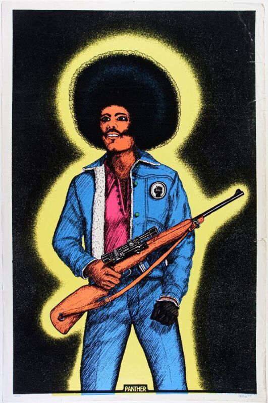 1970s Black Panther Flocked Blacklight Headshop Poster Extra Fine 67