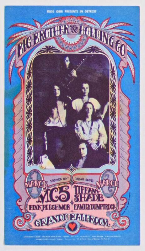 1968 G/G-680301 Big Brother & The Holding Company Grande Ballroom Detroit Postcard Extra Fine 69