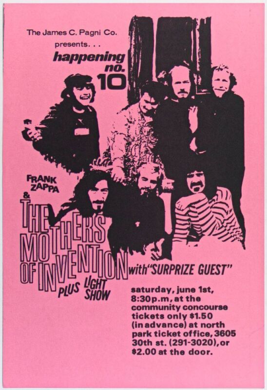 1968 Frank Zappa And The Mothers of Invention San Diego Community Concourse Poster Near Mint 81