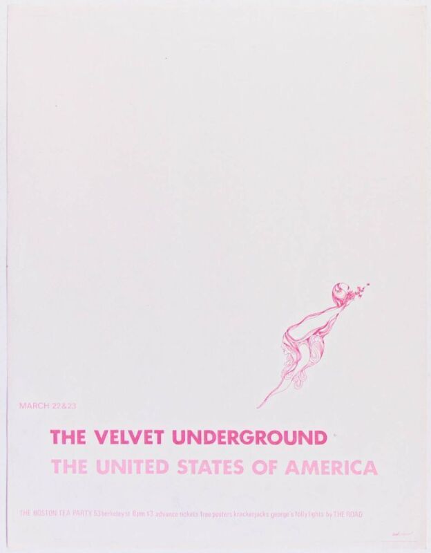 1968 Velvet Underground Boston Tea Party Signed Bob Driscoll Flyer Excellent 70