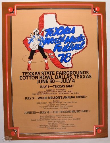 1978 Aerosmith Van Halen Texxas World Music Festival Texas Sate Fairgrounds Poster Excellent 85
