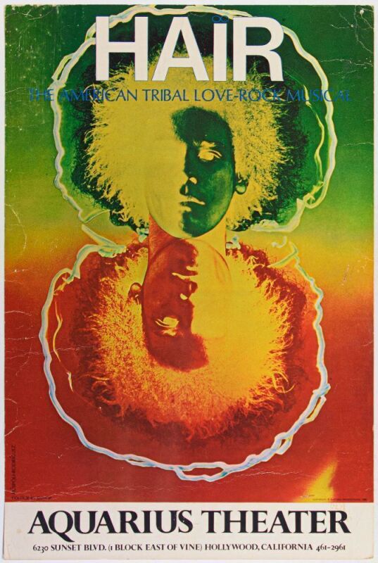 1968 Hair The American Tribal Love Rock Musical Aquarius Theater Cardboard Poster Extra Fine 63