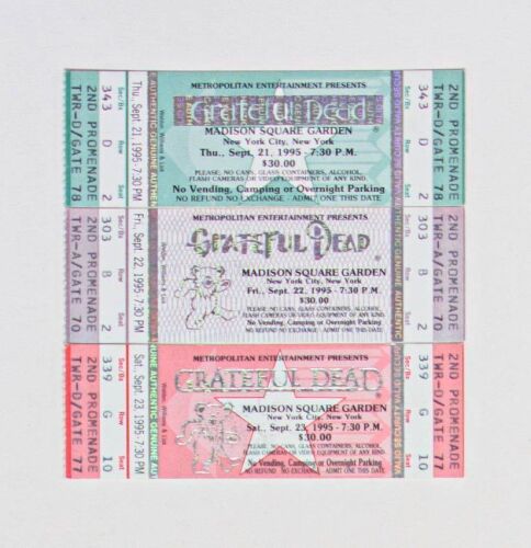 1995 Set of 3 Grateful Dead Madison Square Garden Mail Order Original Unused Tickets Mint 91