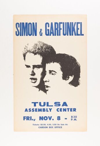 1968 Simon & Garfunkel Tulsa Assembly Center Cardboard Poster Excellent 79